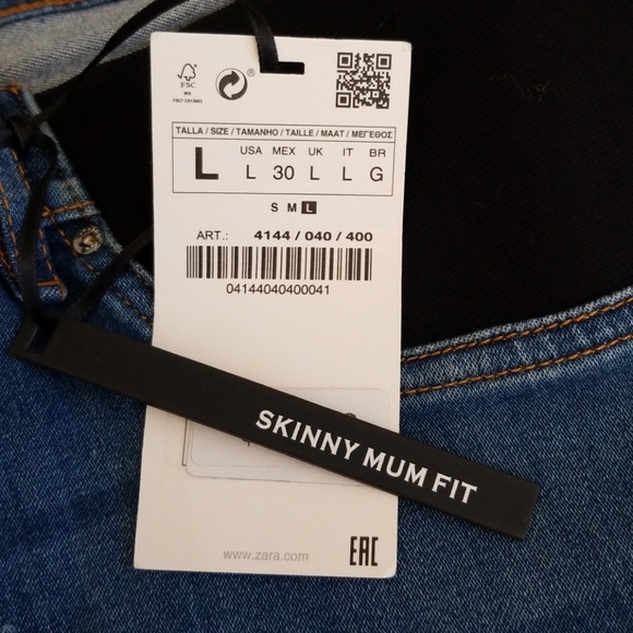 Zara Skinny Jeans Blue Denim Maternity L Skinny Mum Fit NWT - Picture 7 of 7